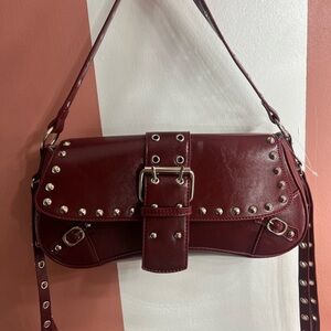 Studded Burgundy Shoulder Bag